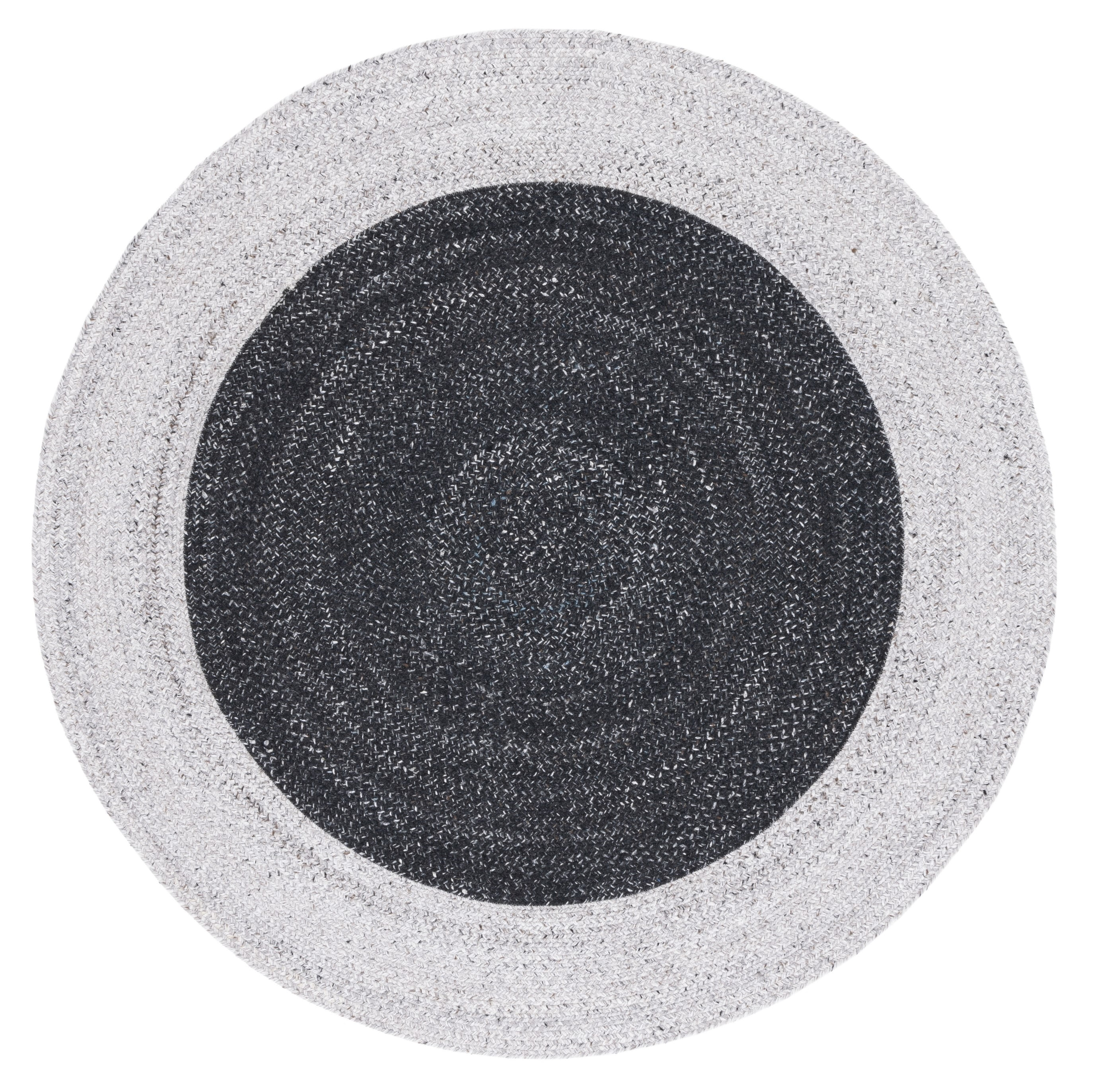 Braided BRD803 Hand Woven Area Rug - Black/Light Gray - 4' round - Safavieh.
