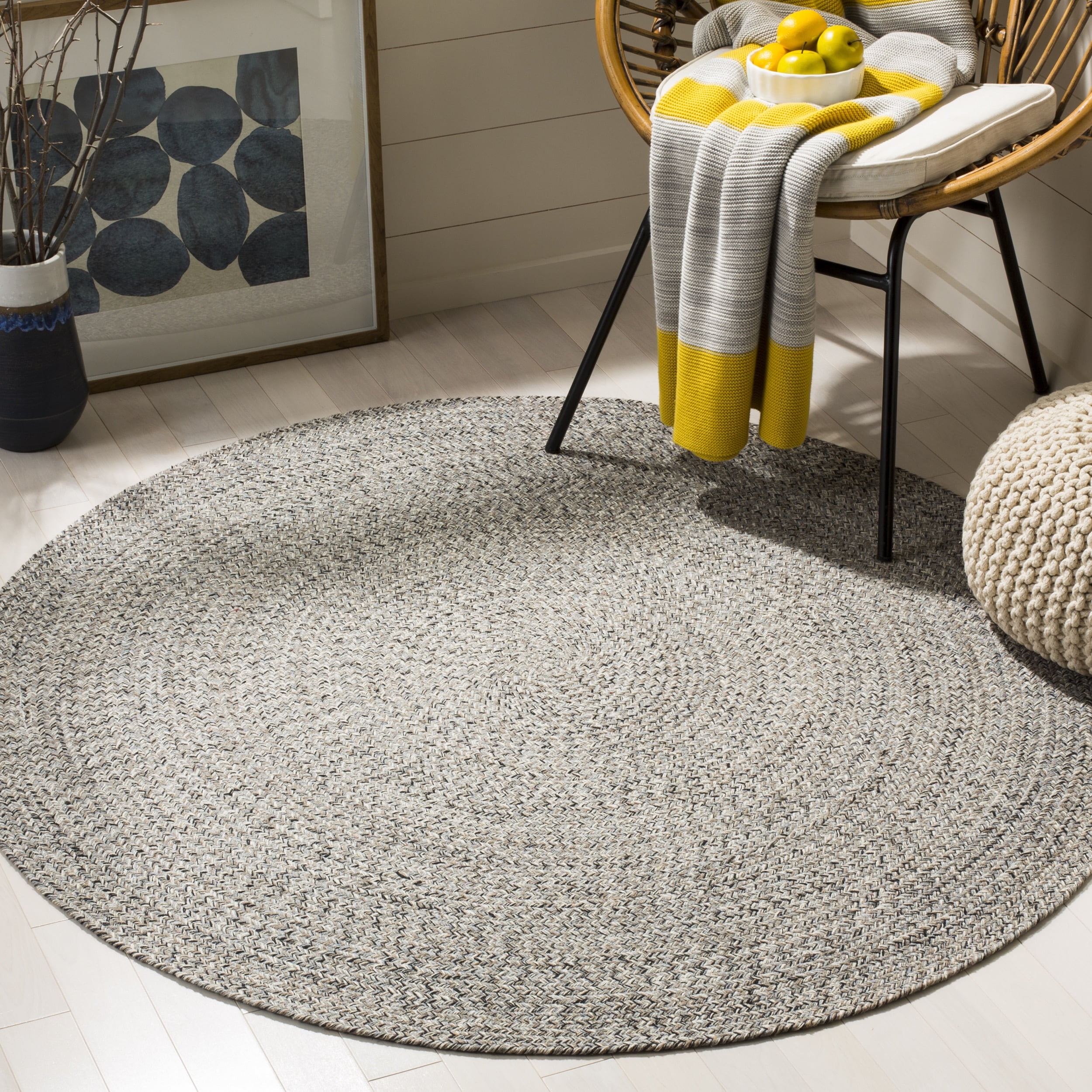 Braided BRD256 Hand Woven Indoor Area Rug - Ivory/Steel Grey - 5' Round - Safavieh