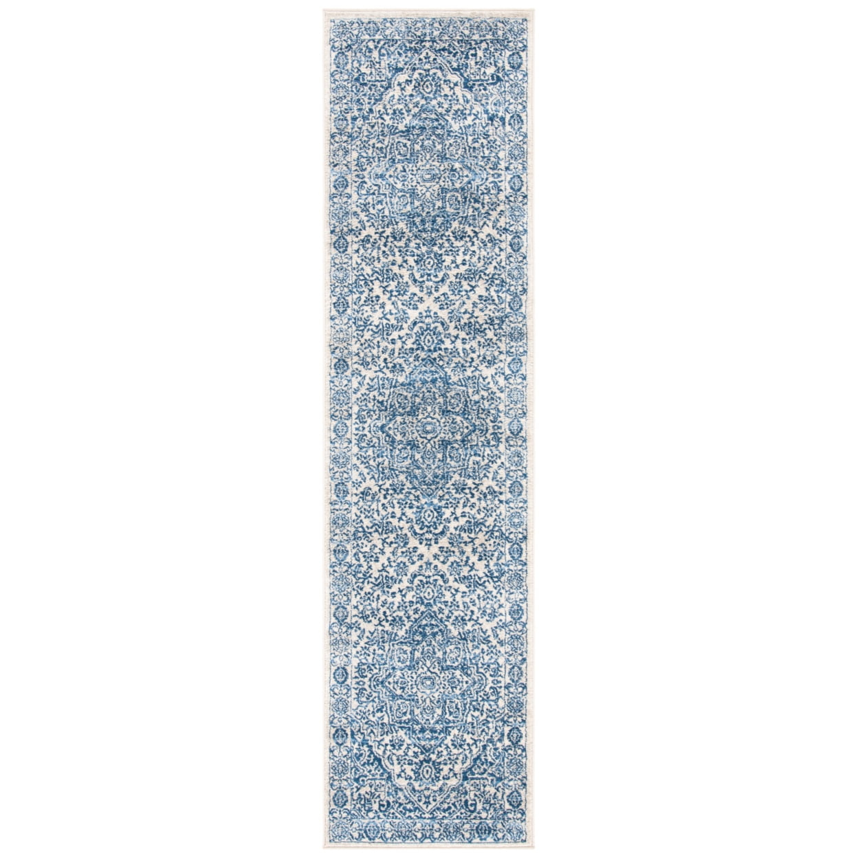 SAFAVIEH Brentwood Adams Oriental Runner Rug, Navy/Light Grey, 2' x 10'