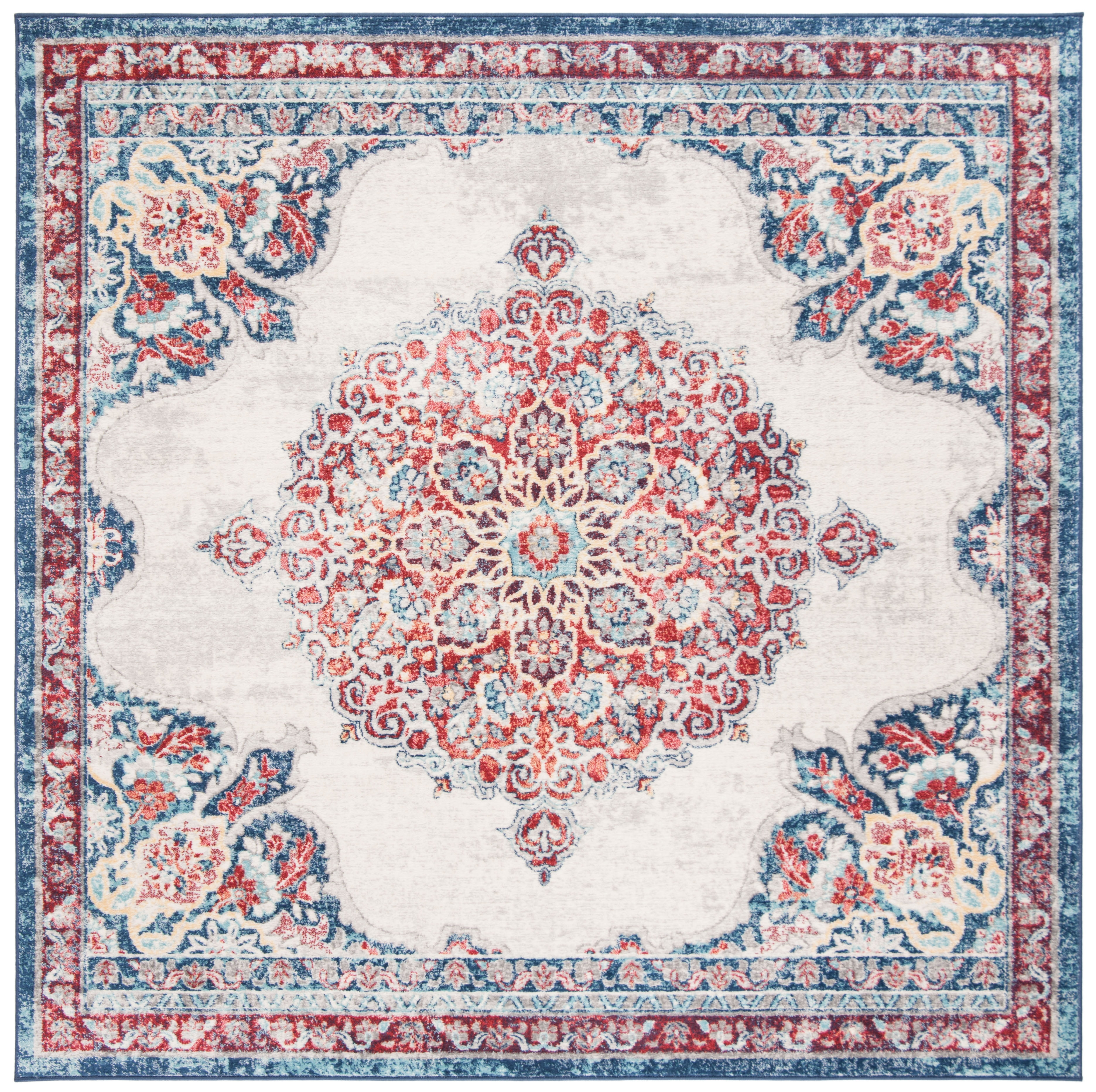 SAFAVIEH Brentwood Cahal Oriental Area Rug, Ivory/Red, 6'7" x 6'7" Square