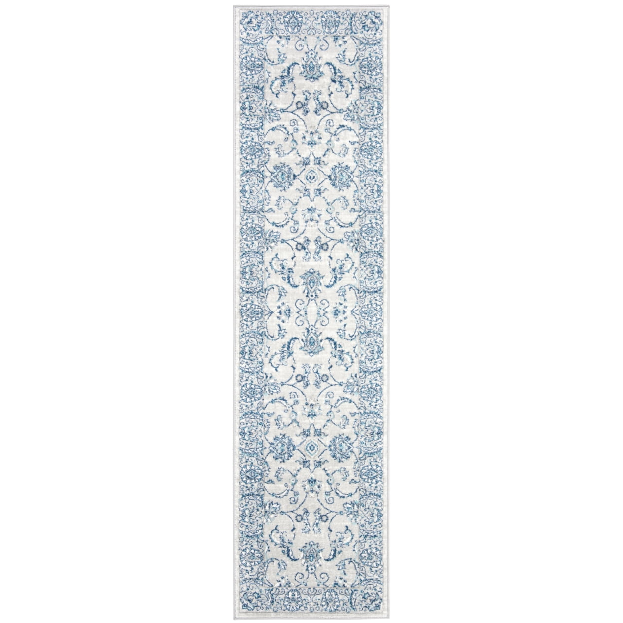 SAFAVIEH Brentwood Deirdre Floral Bordered Runner Rug, 2' x 6', Light Grey/Blue