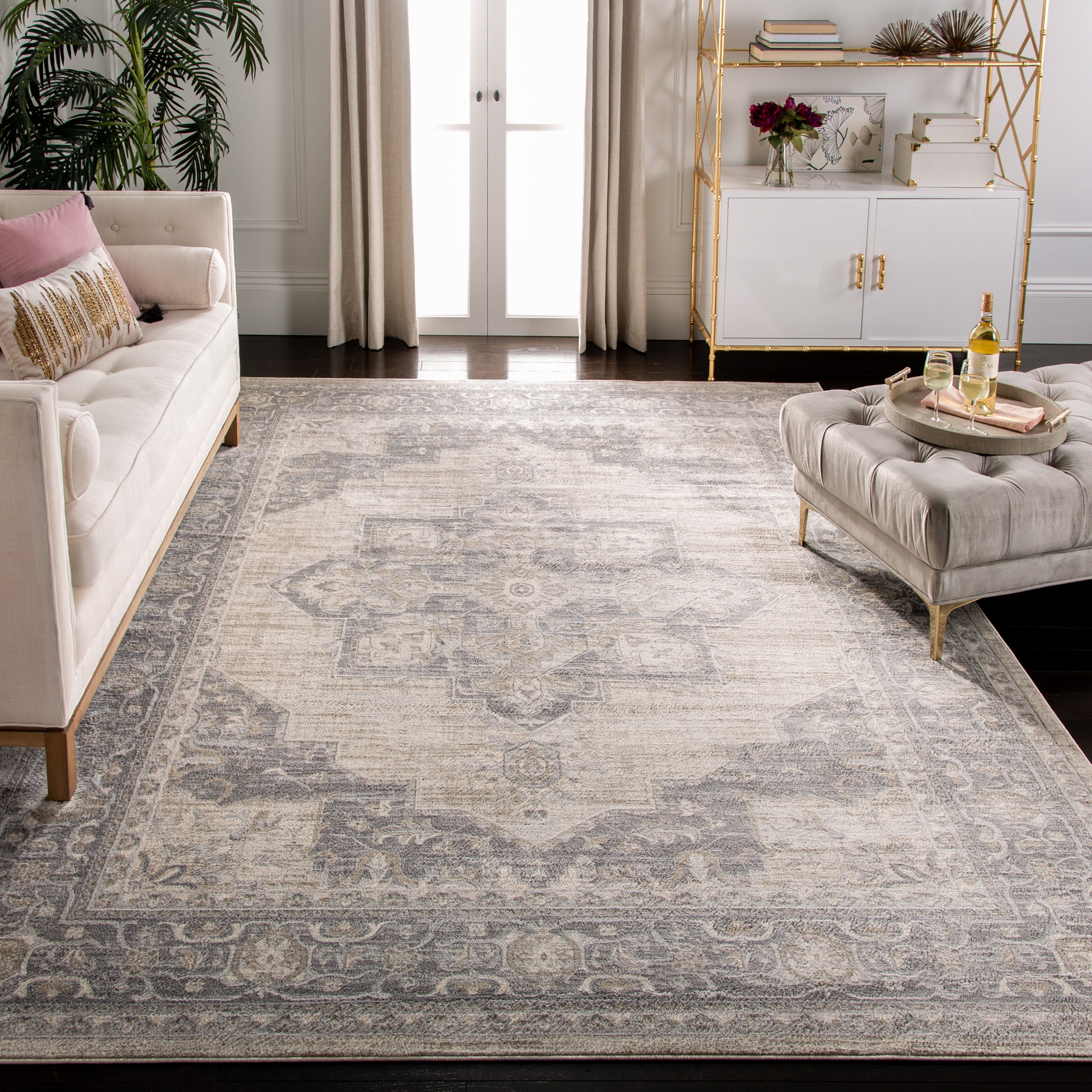 Brentwood BNT865 Power Loomed Indoor Area Rug - Cream/Grey - 8'x8' - Safavieh