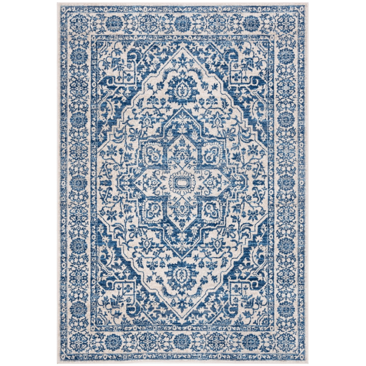 SAFAVIEH Brentwood Jaymz Floral Bordered Area Rug, 5'3" x 7'6", Navy/Light Grey