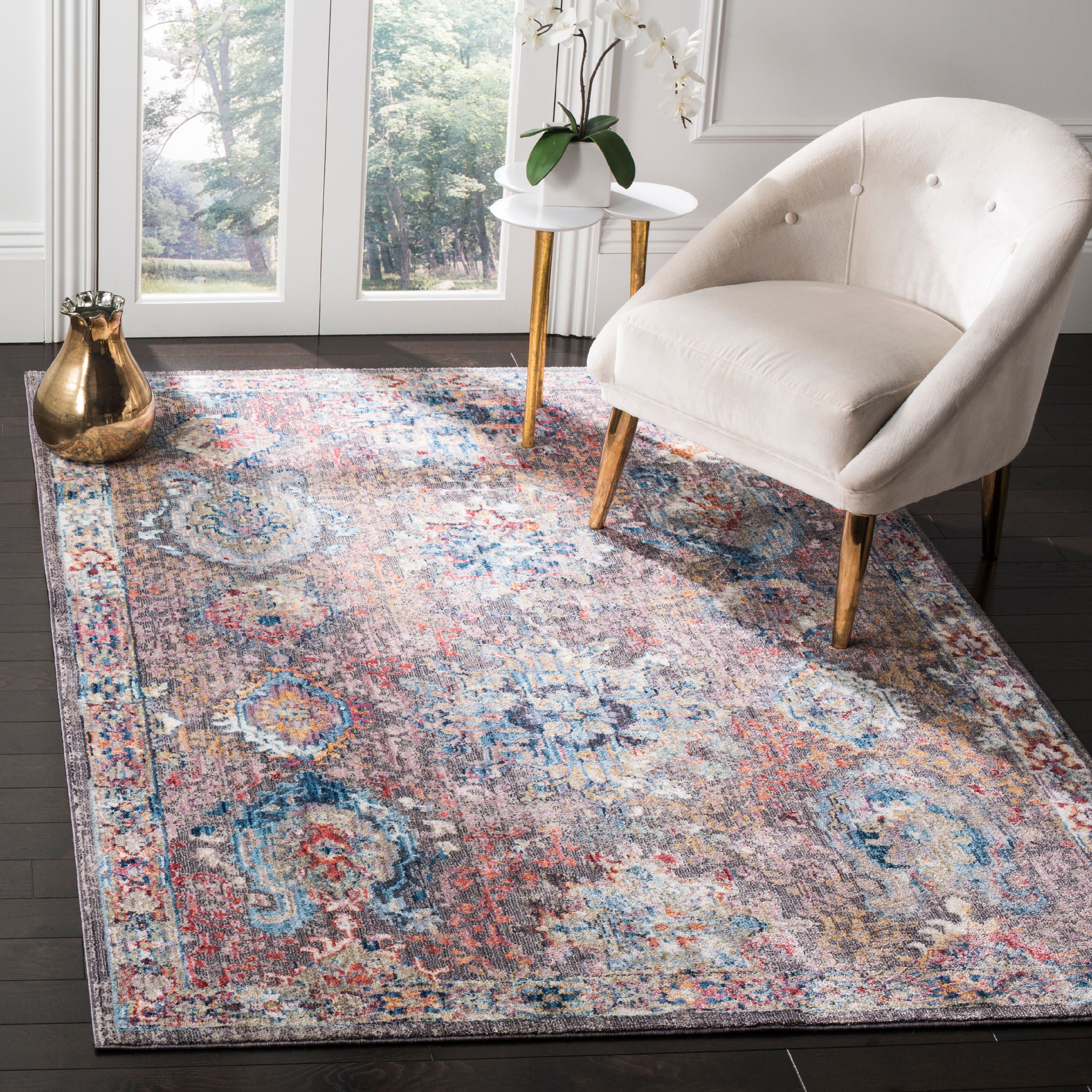 SAFAVIEH Bristol Felicity Oriental Polyester Area Rug, Dark Grey/Blue, 8' x 10'