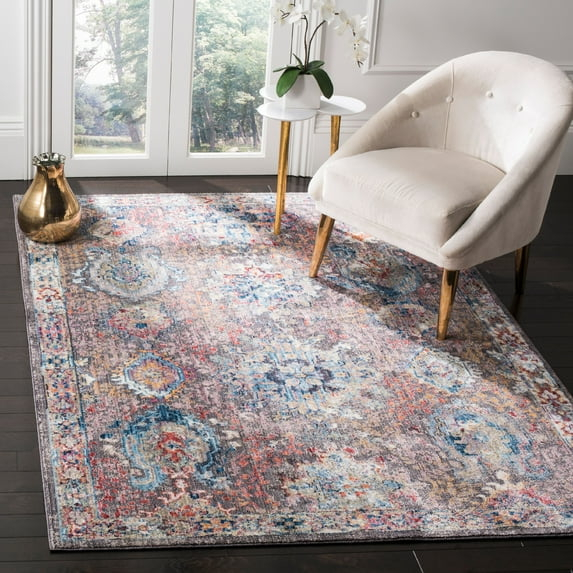 SAFAVIEH Bristol Felicity Oriental Polyester Area Rug, Dark Grey/Blue, 8' x 10'