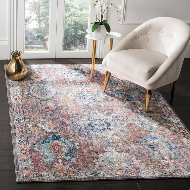 SAFAVIEH Bristol Felicity Oriental Polyester Area Rug, Dark Grey/Blue, 8' x 10'