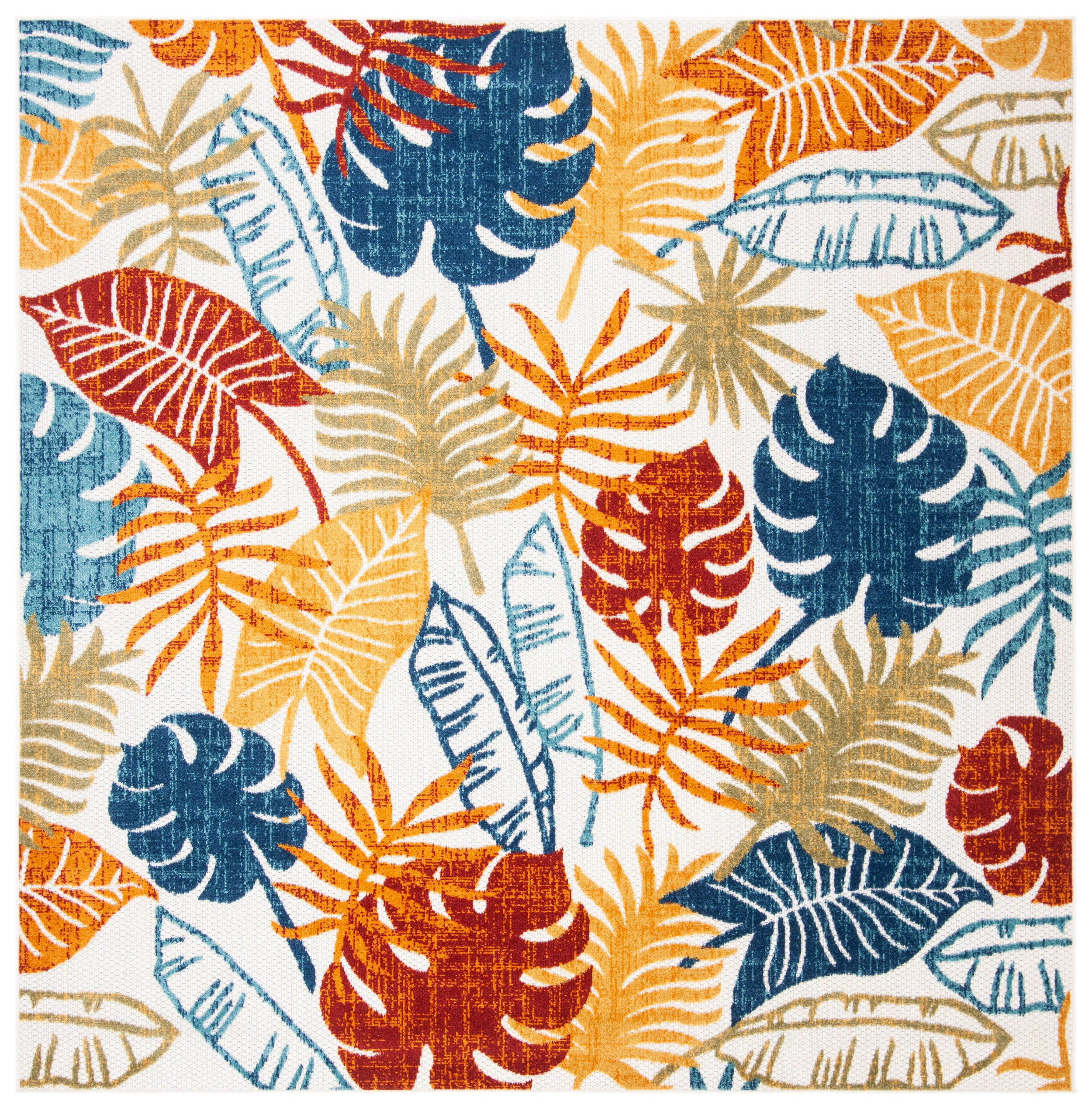 SAFAVIEH Cabana Kuzman Botanical Indoor/Outdoor Area Rug, Creme/Red, 6'7" x 6'7" Square