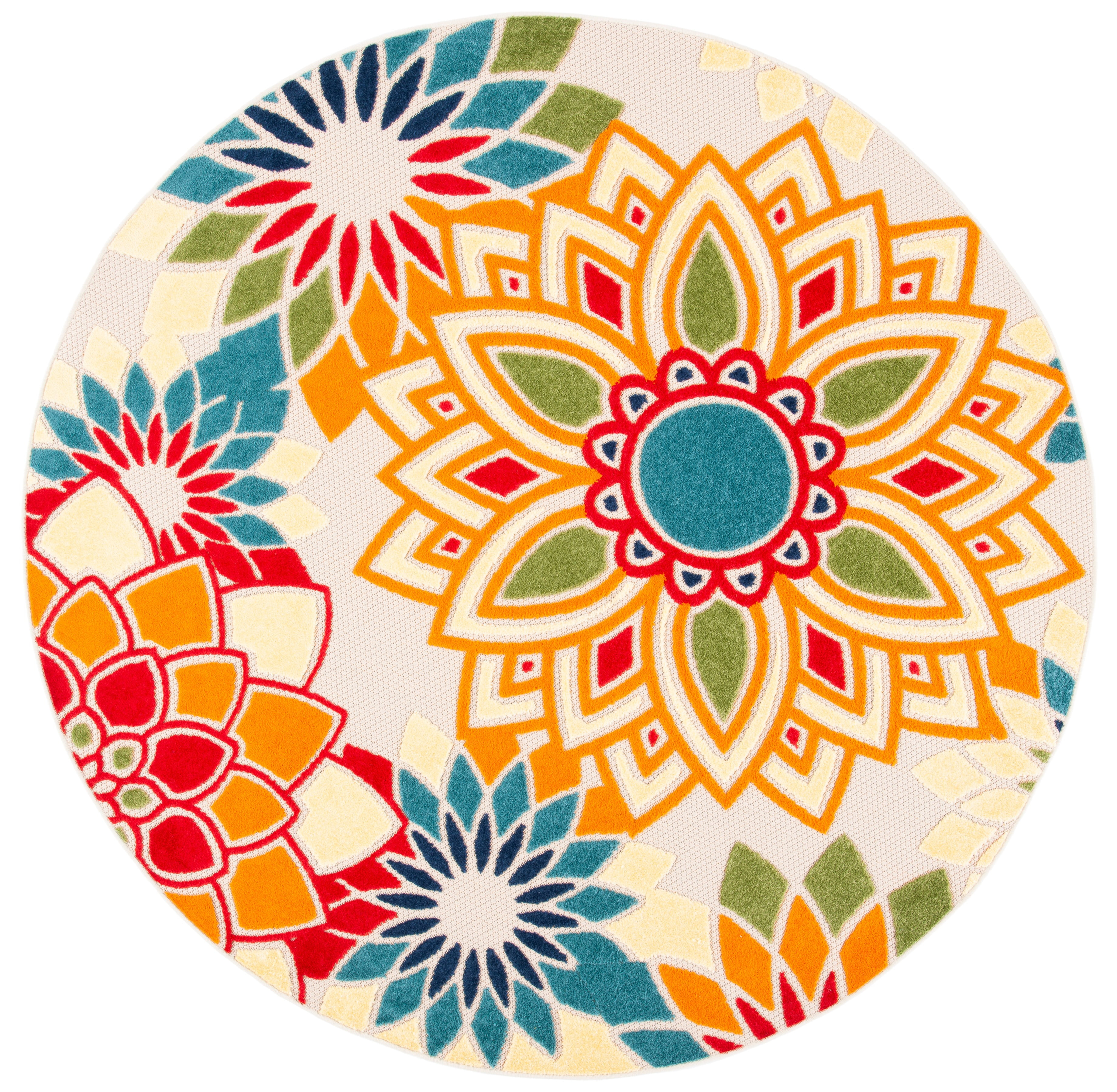 SAFAVIEH Cabana Molly Floral Indoor/Outdoor Area Rug, Ivory/Orange, 4' x 4' Round