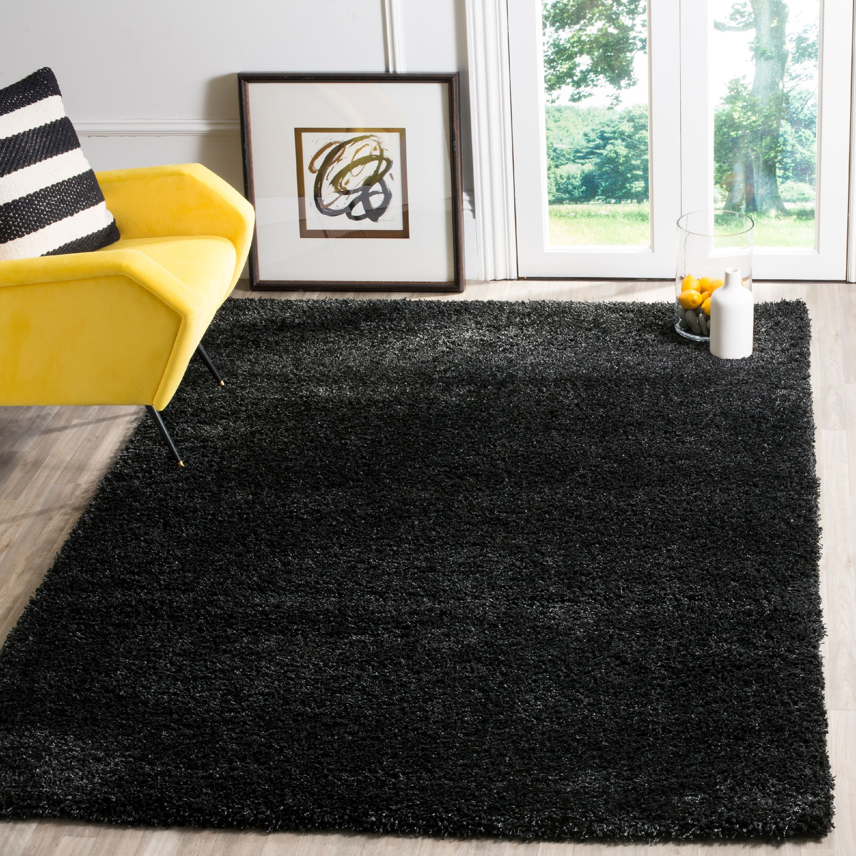 Shag SG151 Power Loomed Indoor Area Rug - Black/Ivory - 8'x10' - Safavieh.