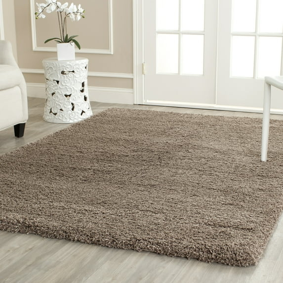 SAFAVIEH California Solid Plush Shag Area Rug, Taupe, 5'3" x 5'3" Square