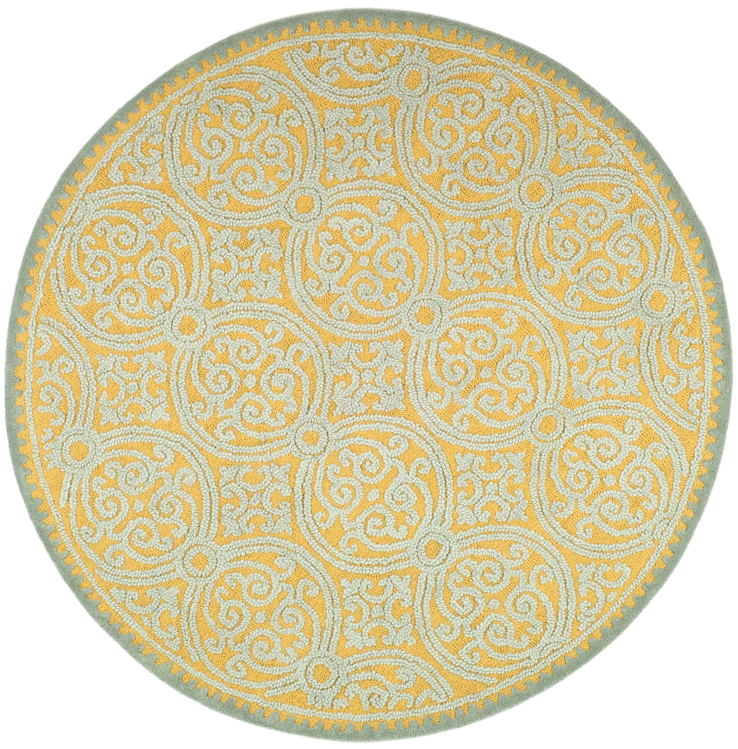 SAFAVIEH Cambridge Jordan Welsh Geometric Wool Area Rug, Blue/Gold, 10' x 10' Round