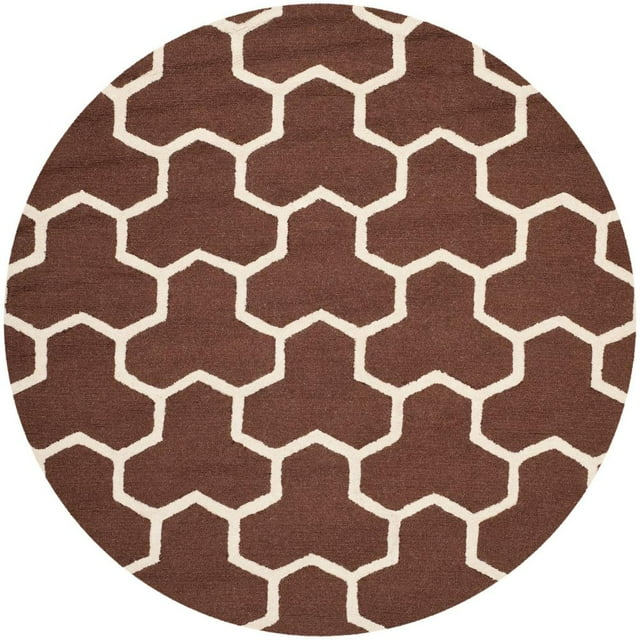 SAFAVIEH Cambridge Joshua Geometric Tessellation Wool Area Rug, Dark Brown/Ivory, 6' x 6' Round