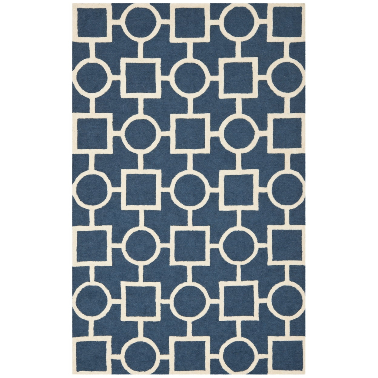 SAFAVIEH Cambridge Joyce Geometric Wool Area Rug, Navy Blue/Ivory, 4' x 6'