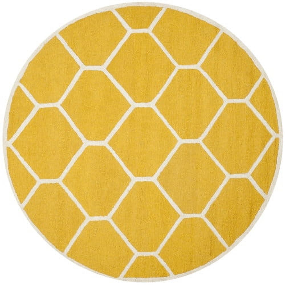 SAFAVIEH Cambridge Juan Geometric Wool Area Rug, Gold/Ivory, 6' x 6' Round