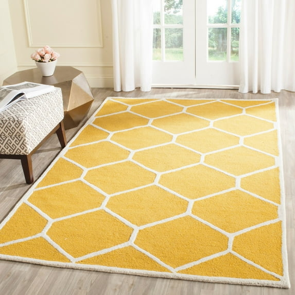 SAFAVIEH Cambridge Juan Geometric Wool Area Rug, Gold/Ivory, 6' x 6' Square