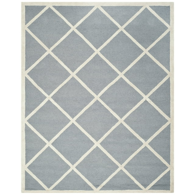 SAFAVIEH Cambridge Kaitlyn Zig Zag Stripes Wool Area Rug, Silver/Ivory, 3' x 5'