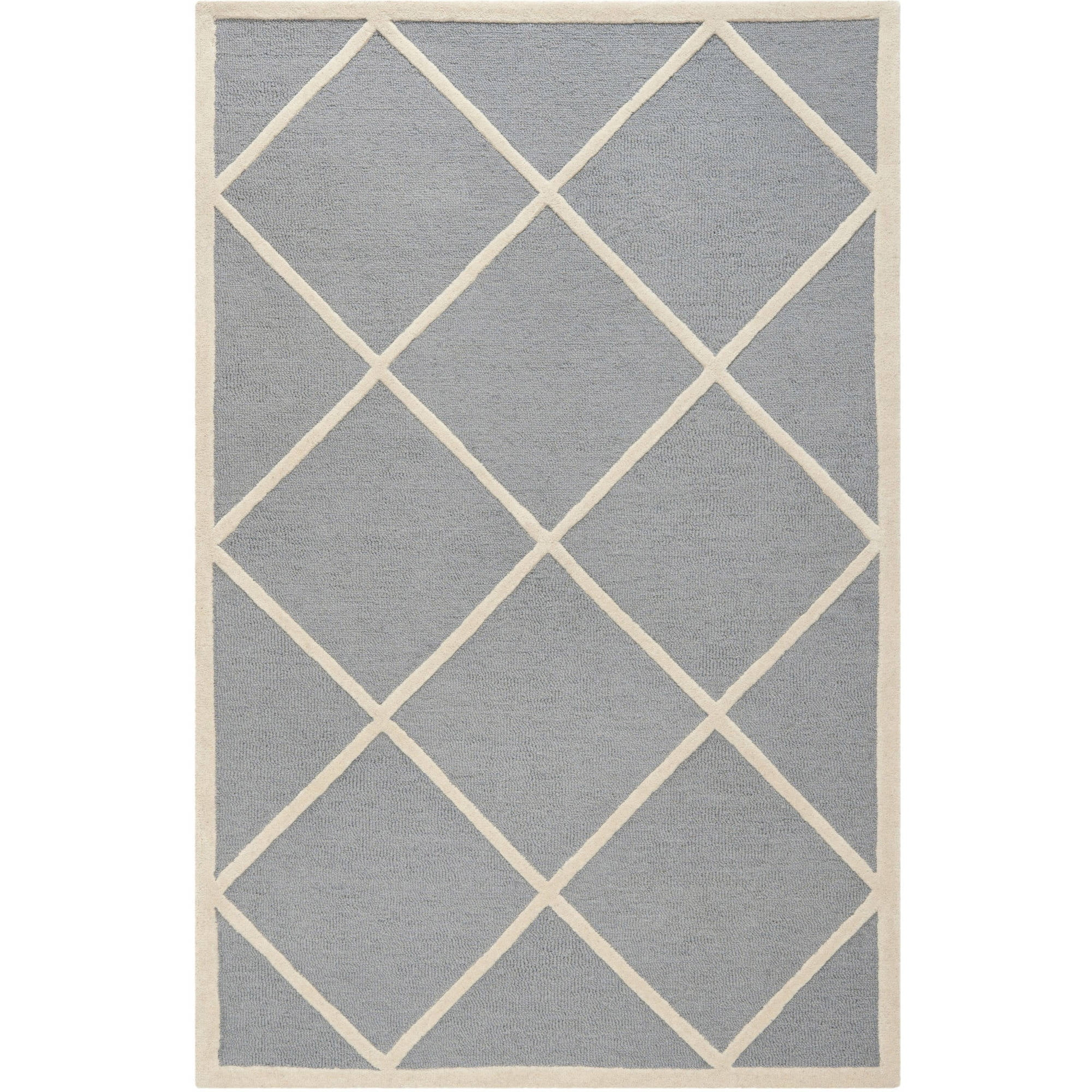 SAFAVIEH Cambridge Kennedy Geometric Diamonds Wool Area Rug, Silver/Ivory, 3' x 5'