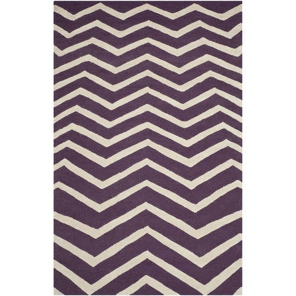 SAFAVIEH Cambridge Leon Zig Zag Stripes Wool Area Rug, Purple/Ivory, 4' x 6'