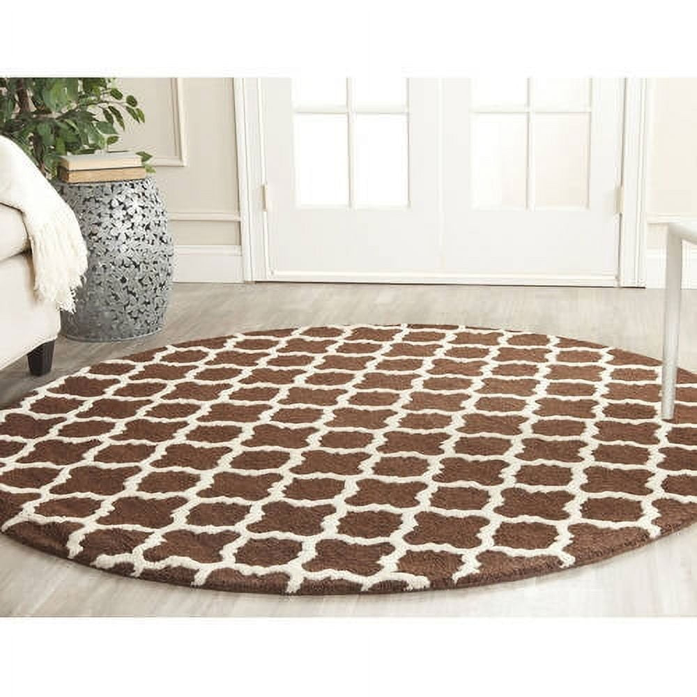 SAFAVIEH Cambridge Leonard Geometric Wool Area Rug, Dark Brown/Ivory, 6' x 6' Square