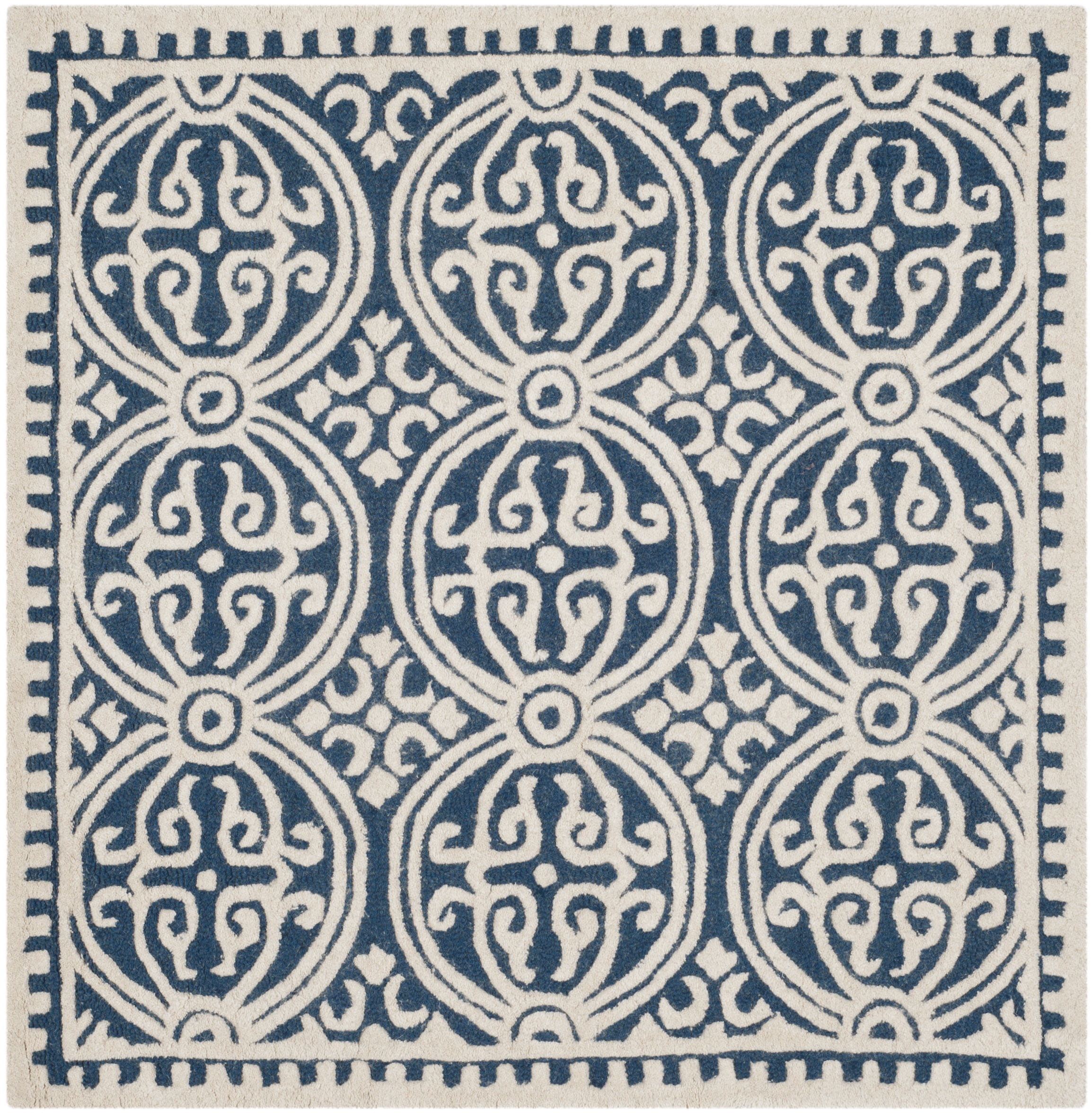 SAFAVIEH Cambridge Leslie Geometric Wool Area Rug, Navy Blue/Ivory, 3' x 3' Square