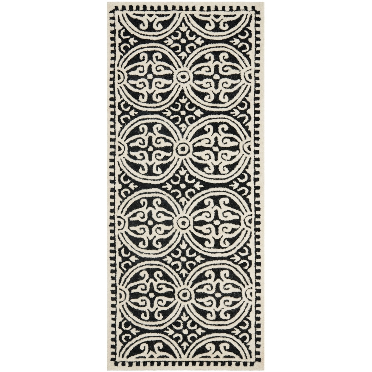 SAFAVIEH Cambridge Leslie Geometric Wool Runner Rug, Black/Ivory, 2'6" x 6'