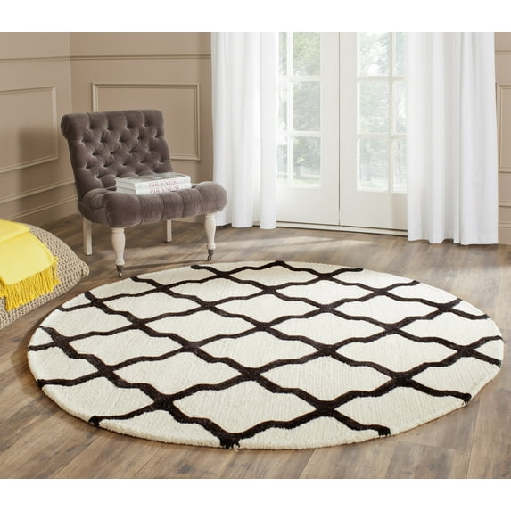 SAFAVIEH Cambridge Liam Geometric Wool Area Rug, Ivory/Black, 6' x 6' Round