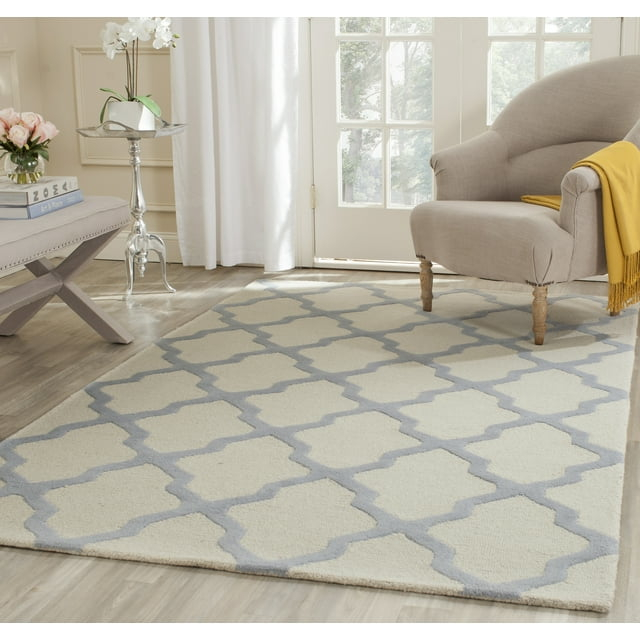 SAFAVIEH Cambridge Liam Geometric Wool Area Rug, Ivory/Light Blue, 9' x 12'