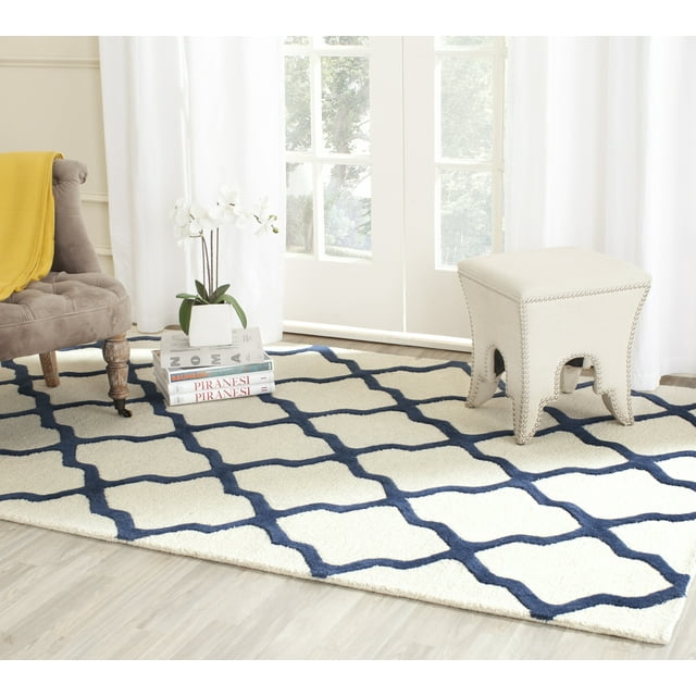 SAFAVIEH Cambridge Liam Geometric Wool Area Rug, Ivory/Navy, 8' x 10'