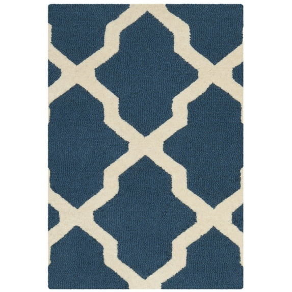 SAFAVIEH Cambridge Liam Geometric Wool Area Rug, Navy Blue/Ivory, 2' x 3'