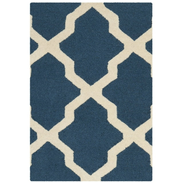 SAFAVIEH Cambridge Liam Geometric Wool Area Rug, Navy Blue/Ivory, 2' x 3'