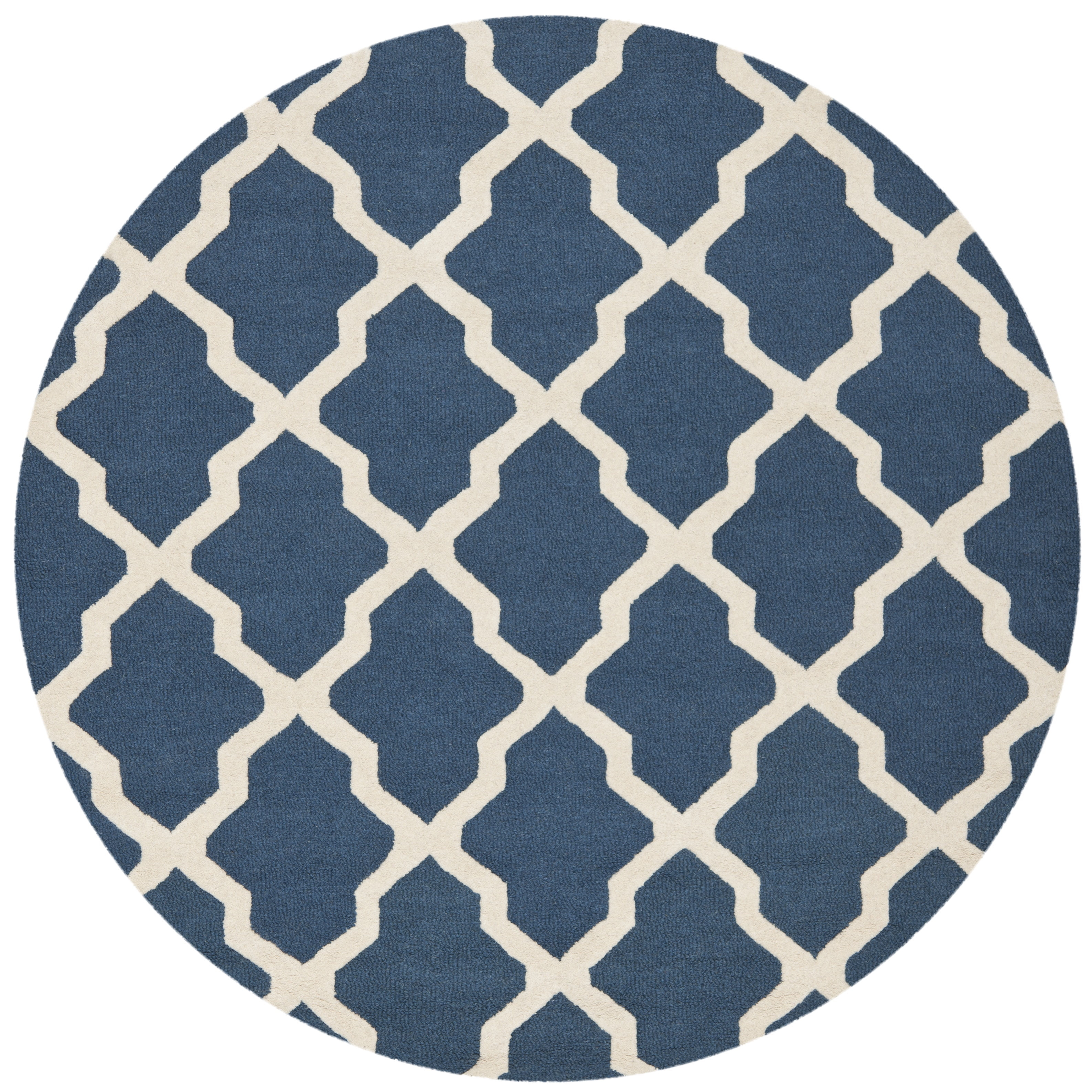 SAFAVIEH Cambridge Liam Geometric Wool Area Rug, Navy Blue/Ivory, 4' x 4' Round