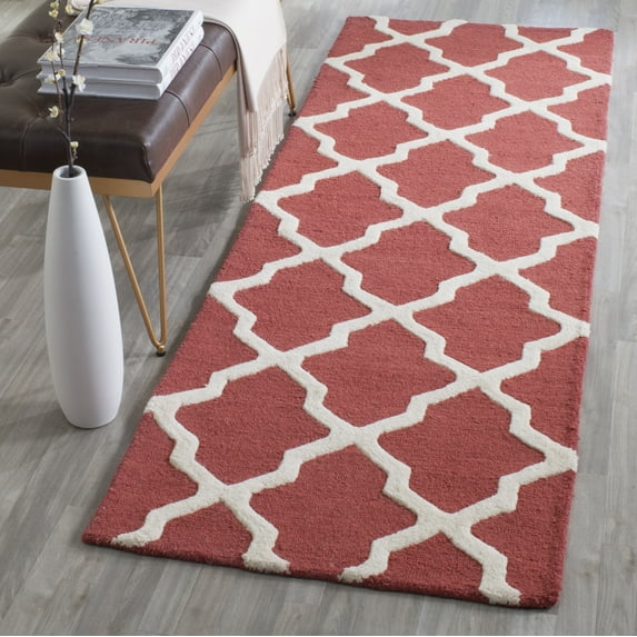 SAFAVIEH Cambridge Liam Geometric Wool Runner Rug, Rust/Ivory, 2'6" x 12'