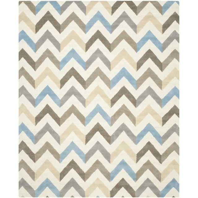SAFAVIEH Cambridge Percival Zig Zag Stripes Wool Area Rug, Ivory/Grey, 8' x 10'