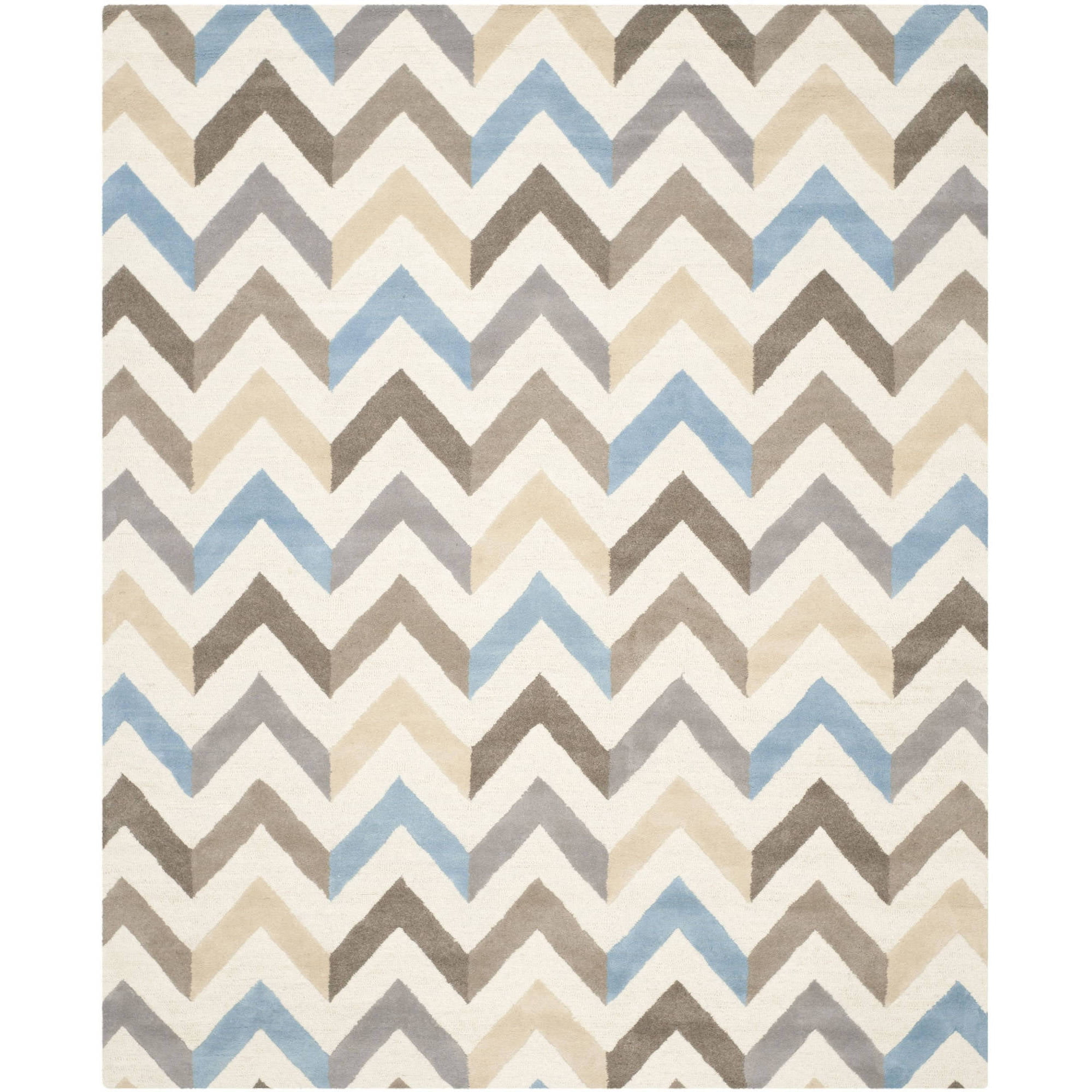 SAFAVIEH Cambridge Percival Zig Zag Stripes Wool Area Rug, Ivory/Grey, 8' x 10'