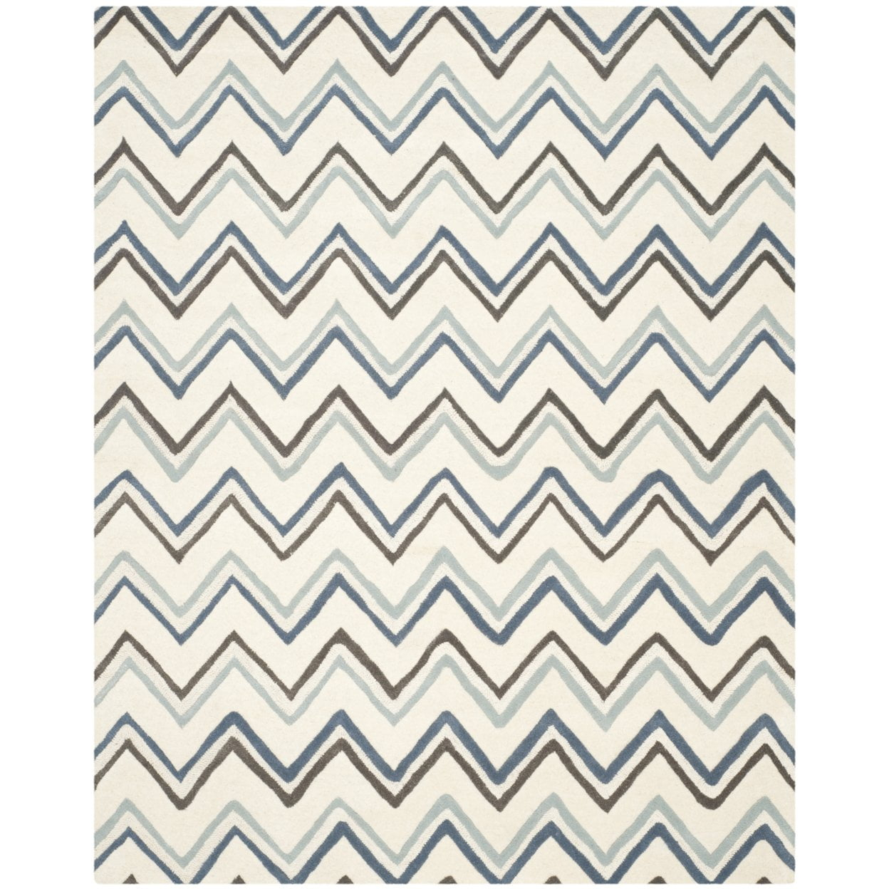 SAFAVIEH Cambridge Ravenna Zig Zag Stripes Wool Area Rug, Ivory/Blue, 5' x 8'