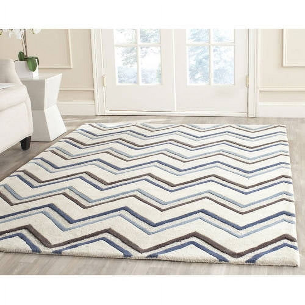 SAFAVIEH Cambridge Ravenna Zig Zag Stripes Wool Area Rug, Ivory/Blue, 5' x 8'