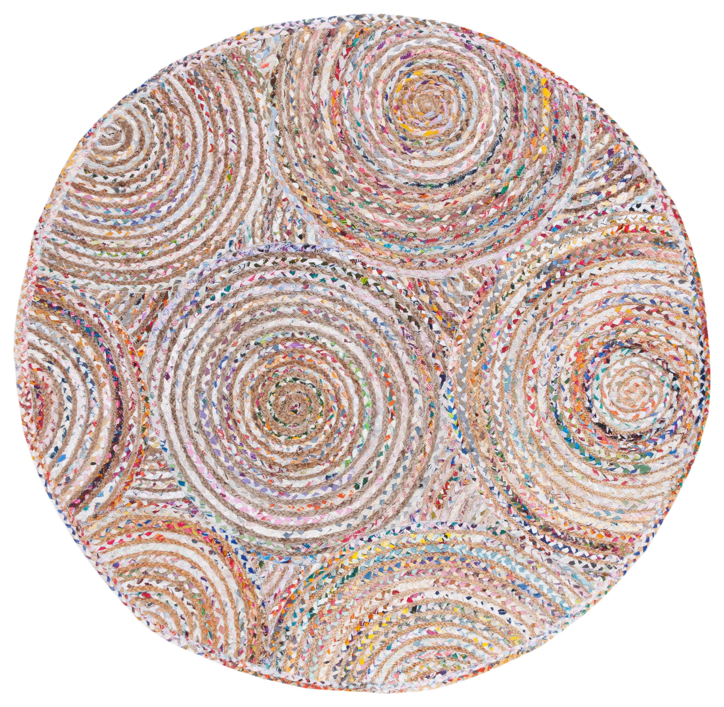 SAFAVIEH Cape Cod Bora Geometric Area Rug, Beige/Multi, 4' x 4' Round