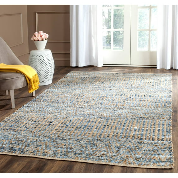 SAFAVIEH Cape Cod Gladwyn Braided Striped Jute Area Rug, 10' x 14', Natural/Blue
