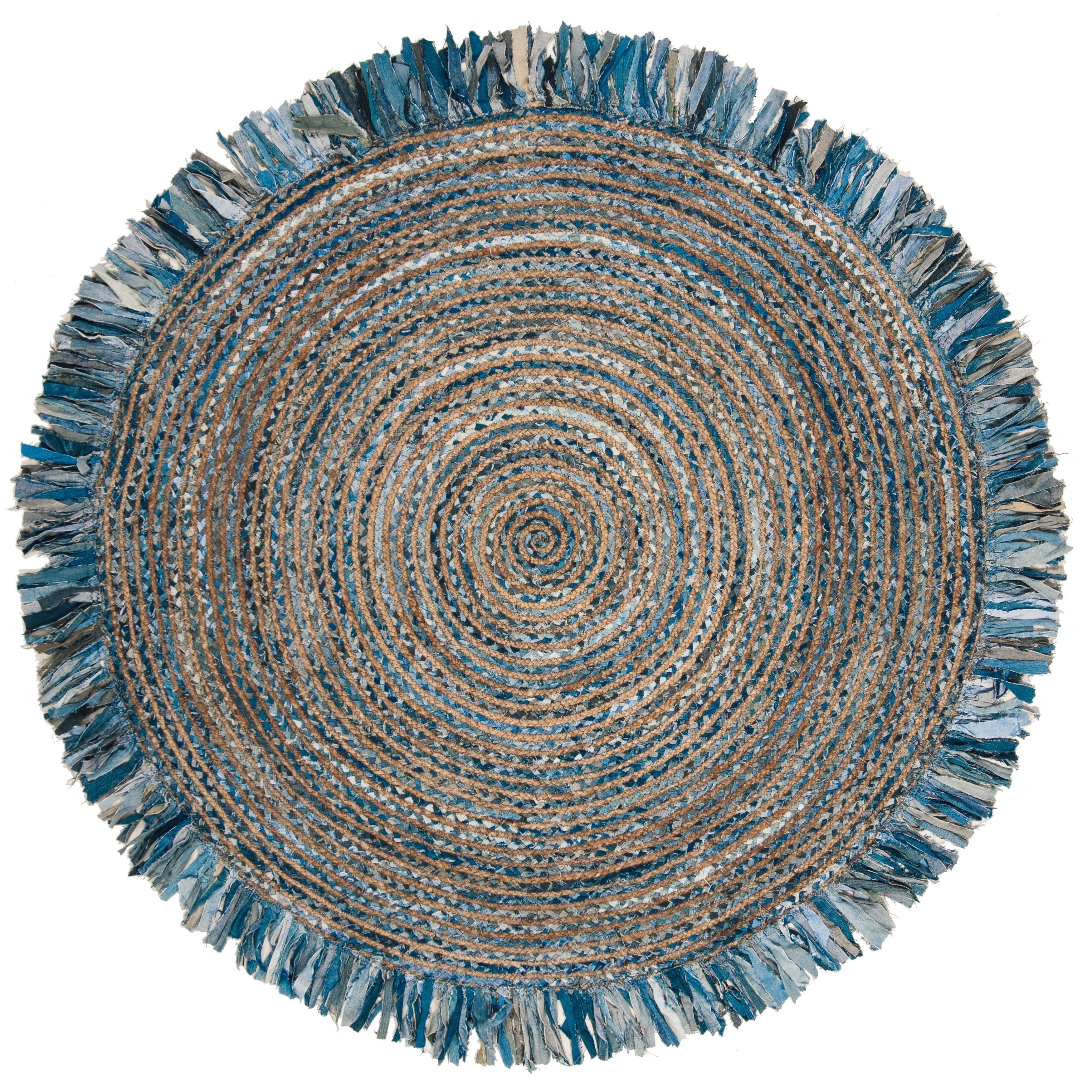 Cape Cod CAP206 Hand Woven Area Rug - Ivory/Denim - 7' round - Safavieh.