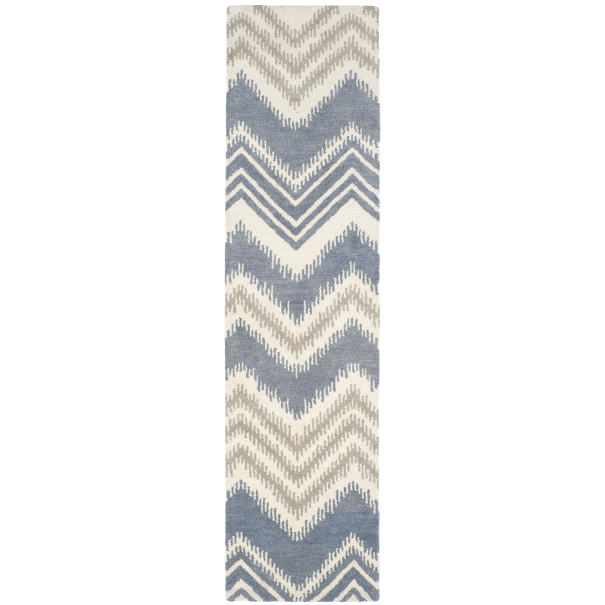 SAFAVIEH Capri Robynne Geometric Chevron Wool Runner Rug, Blue/Ivory, 2'3" x 9'