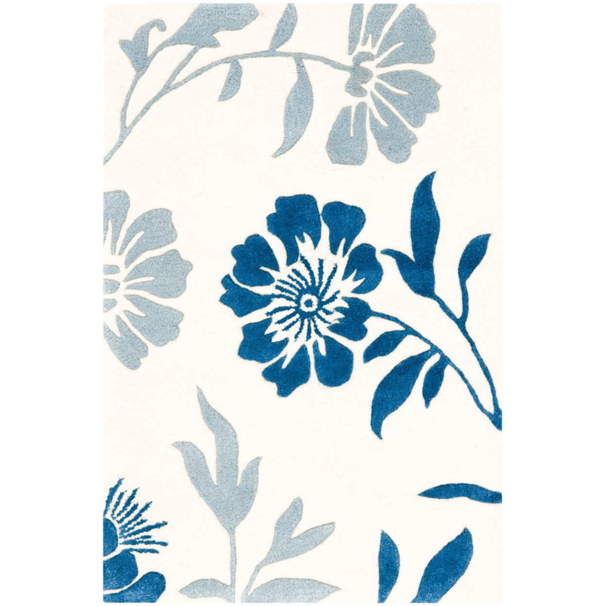 SAFAVIEH Capri Stephanie Floral Wool Area Rug, Ivory/Blue, 6' x 9'