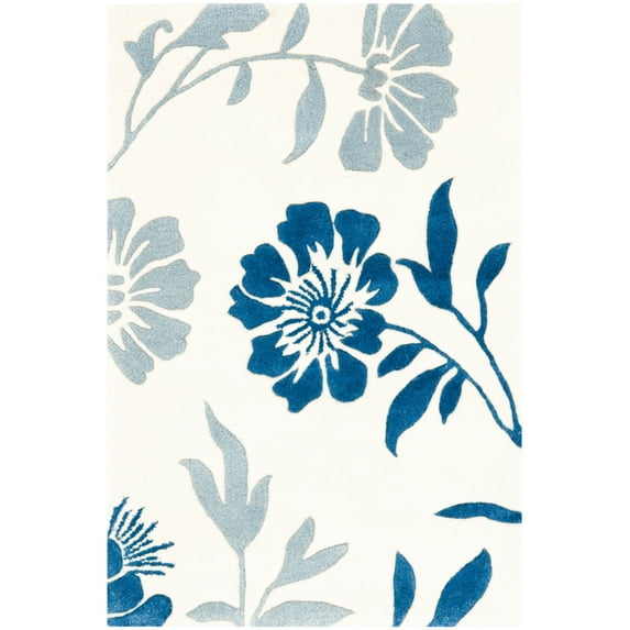 SAFAVIEH Capri Stephanie Floral Wool Area Rug, Ivory/Blue, 6' x 9'