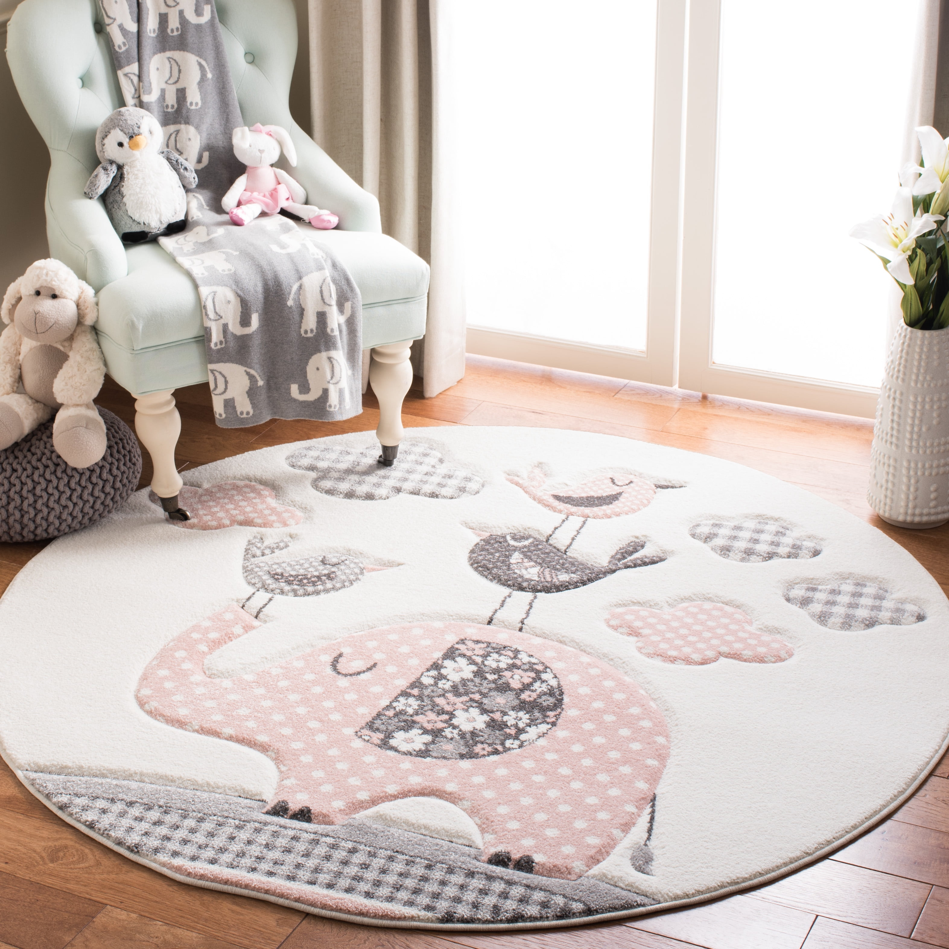 Carousel Kids CRK127 Power Loomed Area Rug - Pink/Ivory - 3' round - Safavieh.