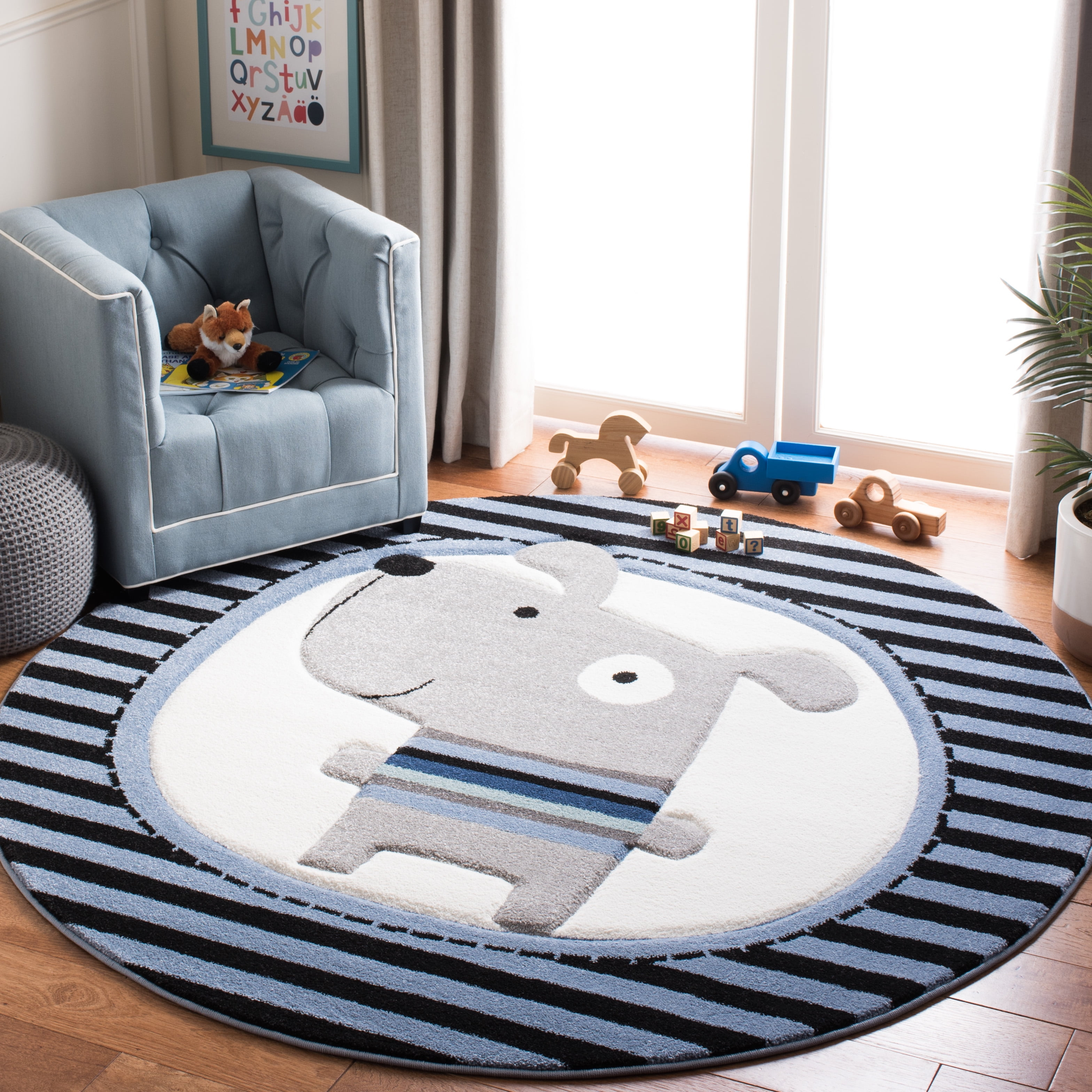 Carousel Kids CRK126 Power Loomed Area Rug - Navy/Ivory - 5'3" round - Safavieh.