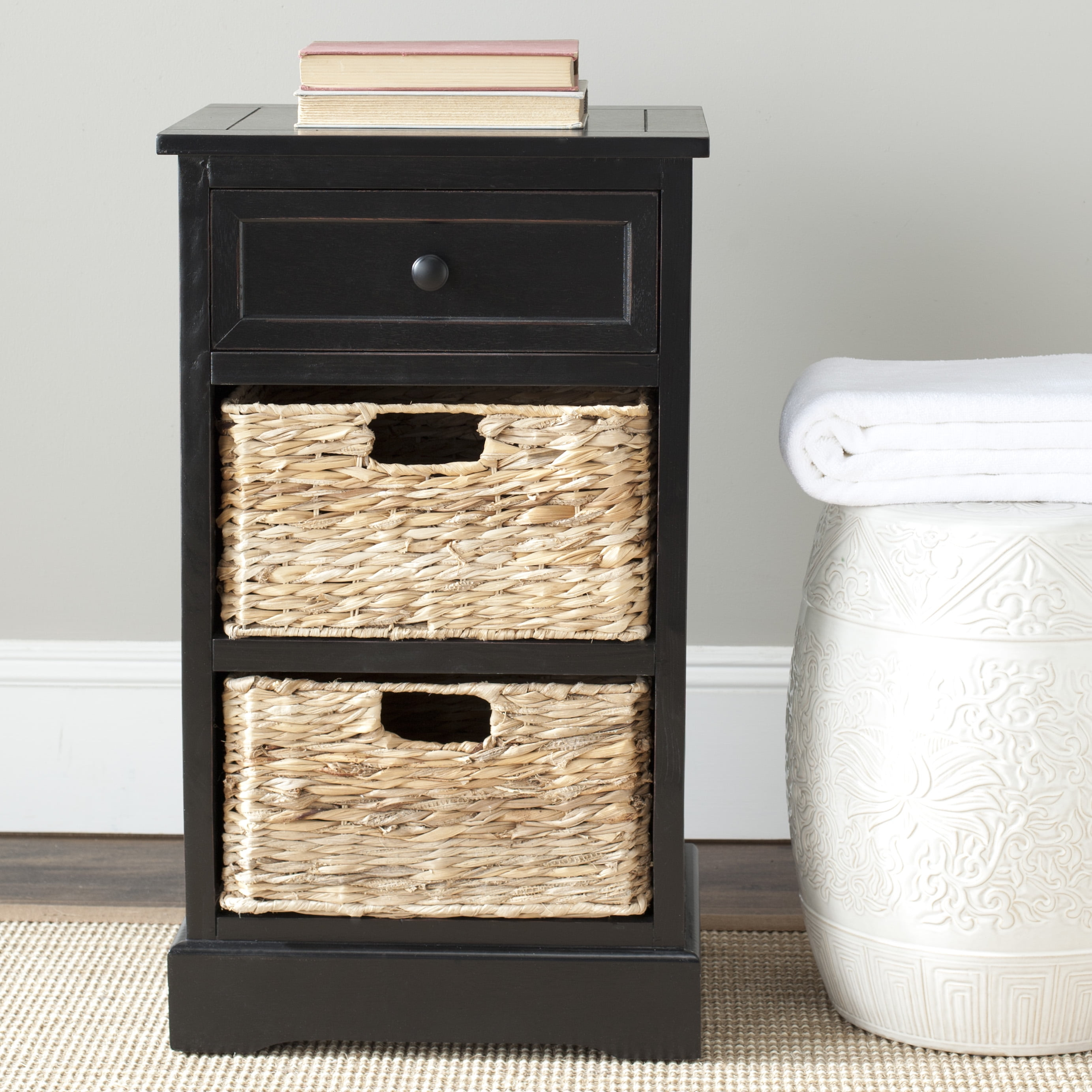 Everly Drawer Side Table - Black - Safavieh.
