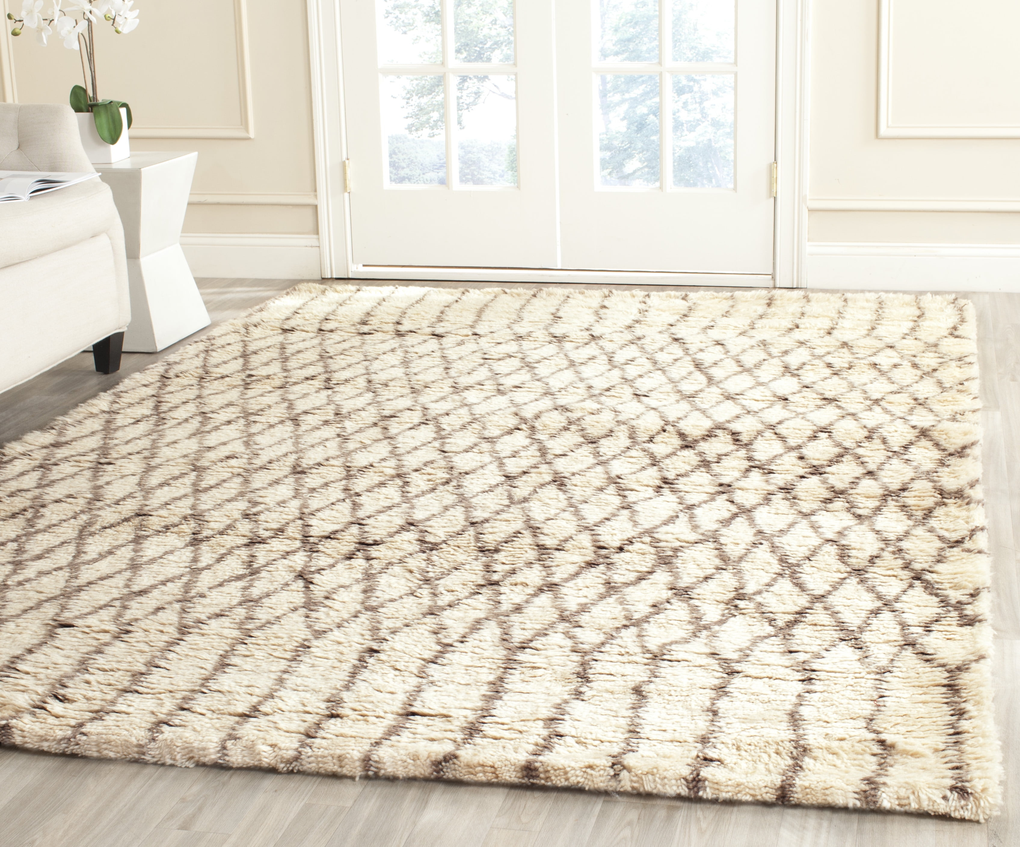 SAFAVIEH Casablanca Amber Abstract Shag Area Rug, Ivory/Grey, 9' x 12'
