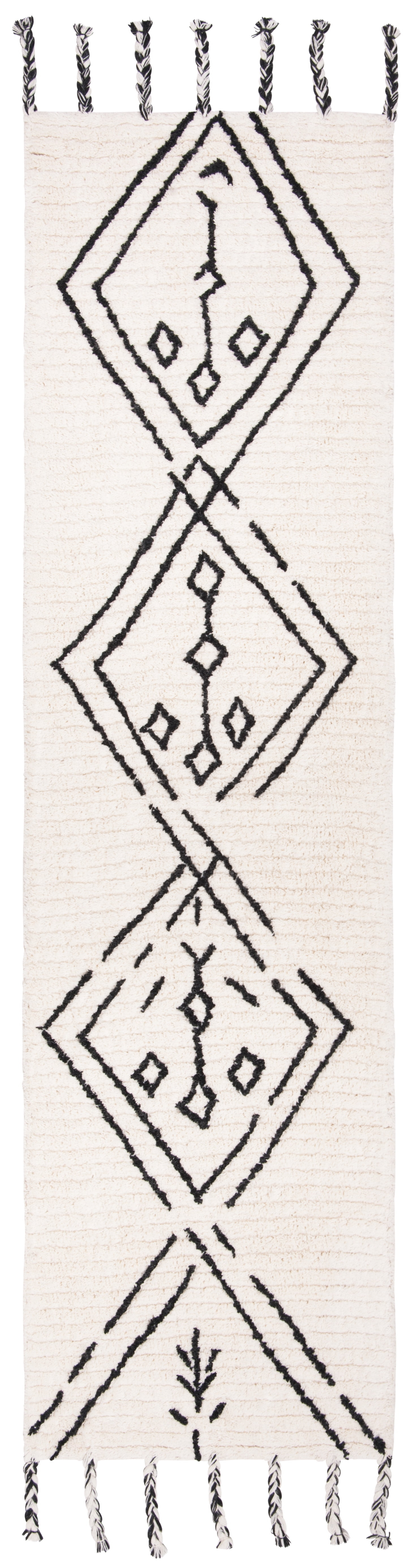 SAFAVIEH Casablanca Otis Abstract Moroccan Wool Shag Runner Rug, Ivory/Black, 2'3" x 8'