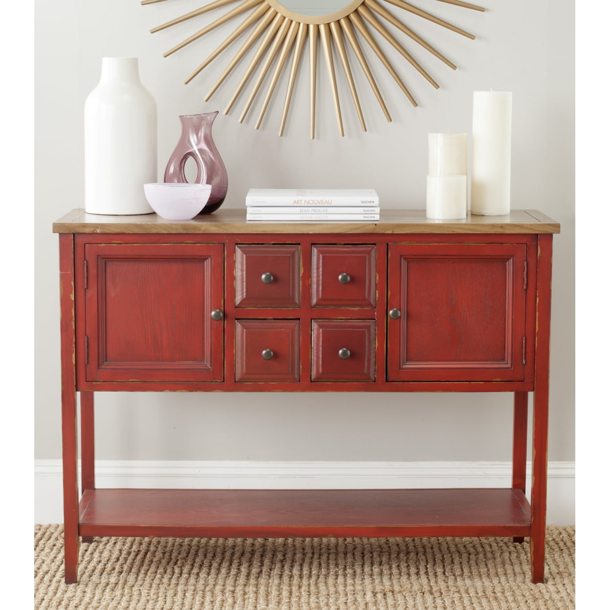 Charlotte Sideboard - Egyptian Red/Oak Top - Safavieh.