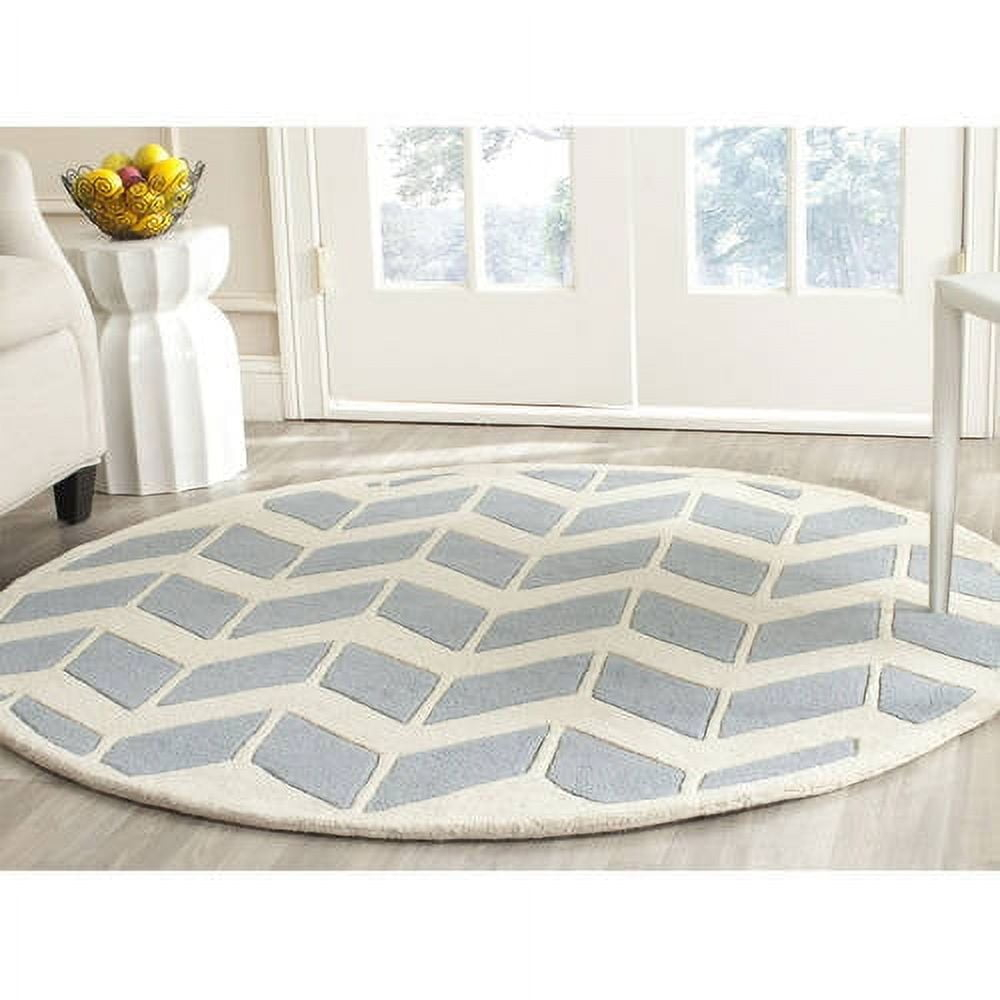 SAFAVIEH Chatham Easton Geometric Wool Area Rug, Blue/Ivory, 5' x 5' Round