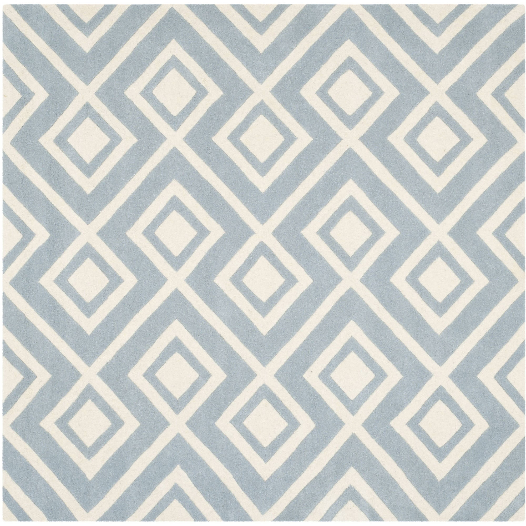 SAFAVIEH Chatham Eric Geometric Tessellation Wool Area Rug, Blue/Ivory, 7' x 7' Square